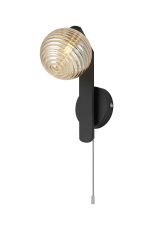 Bagno Wall Lamp, 1 Light G9, IP44, Black/Polished Chrome/Amber Ribbed Round Glass