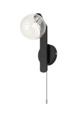 Bagno Wall Lamp, 1 Light G9, IP44, Black/Polished Chrome/Clear Ribbed Round Glass
