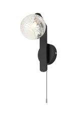 Bagno Wall Lamp, 1 Light G9, IP44, Black/Polished Chrome/Clear Dune Effect Round Glass