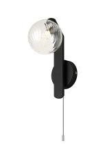 Bagno Wall Lamp, 1 Light G9, IP44, Black/Polished Chrome/Clear Swirl Round Glass
