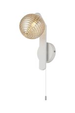 Bagno Wall Lamp, 1 Light G9, IP44, White/Polished Chrome/Amber Ribbed Round Glass