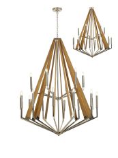 Hilton 121cm 2 TIer Pendant 18 Light E14 Polished Nickel/Taupe Wood Item Weight: 18.9kg