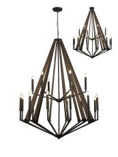 Hilton 121cm 2 TIer Pendant 18 Light E14 Satin Black/Dark Grey Wood Item Weight: 18.9kg