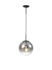 Miranda 30cm Ball Pendant 1 Light E27 Black Suspension With Matt Black/Smoke Fade Glass Globe