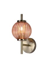 Gualtier Wall Lamp, 1 x G9, Antique Brass/Blush Pink Glass