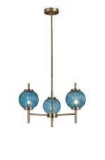 Gualtier 55cm Multi Height Pendant, 3 x G9, Antique Brass/Blue Glass