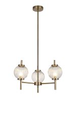 Gualtier 55cm Multi Height Pendant, 3 x G9, Antique Brass/Clear Glass