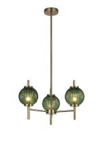 Gualtier 55cm Multi Height Pendant, 3 x G9, Antique Brass/Moss Green Glass