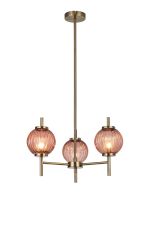 Gualtier 55cm Multi Height Pendant, 3 x G9, Antique Brass/Blush Pink Glass