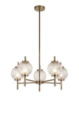 Gualtier 65cm Multi Height Pendant, 5 x G9, Antique Brass/Clear Glass