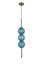 Gualtier 15cm Pendant, 3 x G9, Antique Brass/Blue Glass