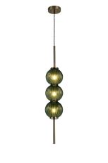 Gualtier 15cm Pendant, 3 x G9, Antique Brass/Moss Green Glass