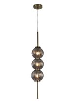 Gualtier 15cm Pendant, 3 x G9, Antique Brass/Smoke Glass