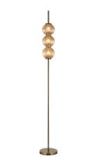 Gualtier Floor Lamp, 3 x G9, Antique Brass/Amber Glass