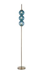 Gualtier Floor Lamp, 3 x G9, Antique Brass/Blue Glass