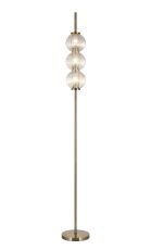 Gualtier Floor Lamp, 3 x G9, Antique Brass/Light Iridescent Glass