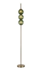 Gualtier Floor Lamp, 3 x G9, Antique Brass/Moss Green Glass