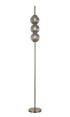 Gualtier Floor Lamp, 3 x G9, Antique Brass/Smoke Glass