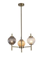 Gualtier 55cm Multi Height Pendant, 3 x G9, Antique Brass/Amber/Clear/Smoke Glass