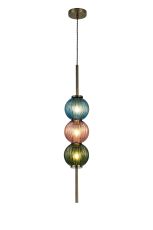 Gualtier 15cm Pendant, 3 x G9, Antique Brass/Blue/Moss Green/Blush Pink Glass