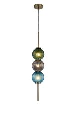 Gualtier 15cm Pendant, 3 x G9, Antique Brass/Blue/Moss Green/Smoke Glass