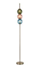 Gualtier Floor Lamp, 3 x G9, Antique Brass/Blue/Moss Green/Blush Pink Glass