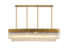 Vita 180 x 40cm Linear Pendant, 9 Light E14, Brass/Cognac Sculpted Glass, Item Weight: 47kg