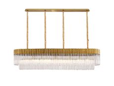 Vita 180 x 40cm Linear Pendant, 9 Light E14, Brass/Clear Sculpted Glass, Item Weight: 47kg