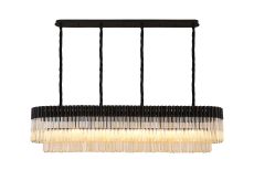 Vita 180 x 40cm Linear Pendant, 9 Light E14, Matt Black/Cognac Sculpted Glass, Item Weight: 47kg