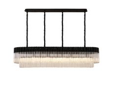 Vita 180 x 40cm Linear Pendant, 9 Light E14, Matt Black/Clear Sculpted Glass, Item Weight: 47kg