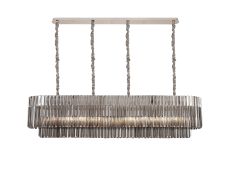 Vita 180 x 40cm Linear Pendant, 9 Light E14, Polished Nickel/Smoked Sculpted Glass, Item Weight: 47kg