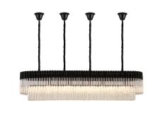 Vita 180 x 40cm Linear Pendant With Bell Cup, 9 Light E14, Matt Black/Clear Sculpted Glass, Item Weight: 44kg