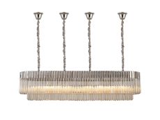 Vita 180 x 40cm Linear Pendant With Bell Cup, 9 Light E14, Polished Nickel/Cognac Sculpted Glass, Item Weight: 44kg