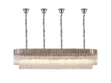 Vita 180 x 40cm Linear Pendant With Bell Cup, 9 Light E14, Polished Nickel/Clear Sculpted Glass, Item Weight: 44kg