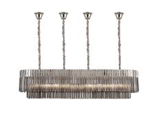 Vita 180 x 40cm Linear Pendant With Bell Cup, 9 Light E14, Polished Nickel/Smoked Sculpted Glass, Item Weight: 44kg