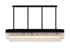 Vita 200 x 40cm Linear Pendant, 10 Light E14, Matt Black/Clear Sculpted Glass, Item Weight: 53kg