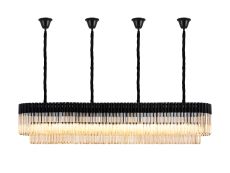 Vita 200 x 40cm Linear Pendant With Bell Cup, 10 Light E14, Matt Black/Cognac Sculpted Glass, Item Weight: 48kg