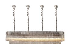 Vita 200 x 40cm Linear Pendant With Bell Cup, 10 Light E14, Polished Nickel/Cognac Sculpted Glass, Item Weight: 48kg