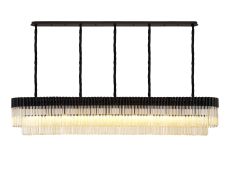 Vita 225 x 40cm Linear Pendant, 12 Light E14, Matt Black/Cognac Sculpted Glass, Item Weight: 60kg