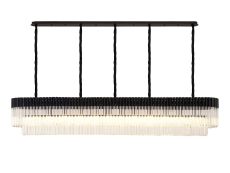 Vita 225 x 40cm Linear Pendant, 12 Light E14, Matt Black/Clear Sculpted Glass, Item Weight: 60kg