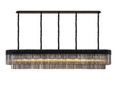 Vita 225 x 40cm Linear Pendant, 12 Light E14, Matt Black/Smoked Sculpted Glass, Item Weight: 60kg