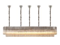 Vita 225 x 40cm Linear Pendant With Bell Cup, 12 Light E14, Polished Nickel/Cognac Sculpted Glass, Item Weight: 56kg