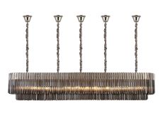 Vita 225 x 40cm Linear Pendant With Bell Cup, 12 Light E14, Polished Nickel/Smoked Sculpted Glass, Item Weight: 56kg