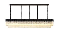 Vita 250 x 40cm Linear Pendant, 13 Light E14, Matt Black/Cognac Sculpted Glass, Item Weight: 67kg