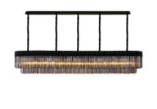 Vita 250 x 40cm Linear Pendant, 13 Light E14, Matt Black/Smoked Sculpted Glass, Item Weight: 67kg