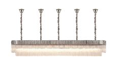 Vita 250 x 40cm Linear Pendant With Bell Cup, 13 Light E14, Polished Nickel/Clear Sculpted Glass, Item Weight: 61kg