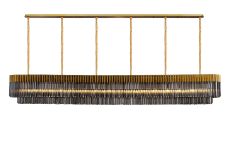 Vita 300 x 40cm Linear Pendant, 16 Light E14, Brass/Smoked Sculpted Glass, Item Weight: 80kg