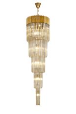 Vita 50cm Pendant Round 5 Tier 18 Light E14, Brass/Cognac Sculpted Glass Item Weight: 42kg