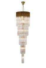 Vita 50cm Pendant Round 5 Tier 18 Light E14, Brass/Clear Sculpted Glass Item Weight: 42kg