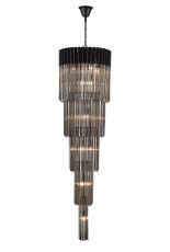 Vita 50cm Pendant Round 5 Tier 18 Light E14, Matt Black/Smoke Sculpted Glass Item Weight: 42kg